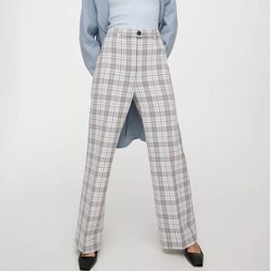 Wilfred Francesca wide leg trousers dress pants high rise plaid cream gray 6